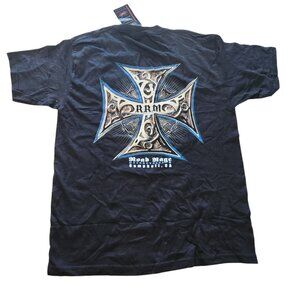 RRM Road Rage Motorcycles T-Shirt Cross Size‎ Medium Black Campbell CA Vtg NEW